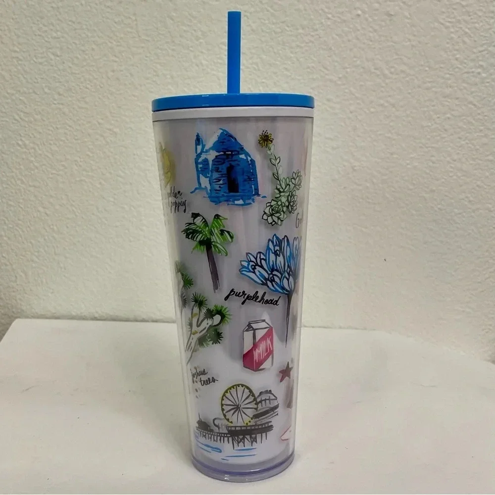 Starbucks California Venti Cold Cup Traveler Tumbler 24 oz Colorful Plastic